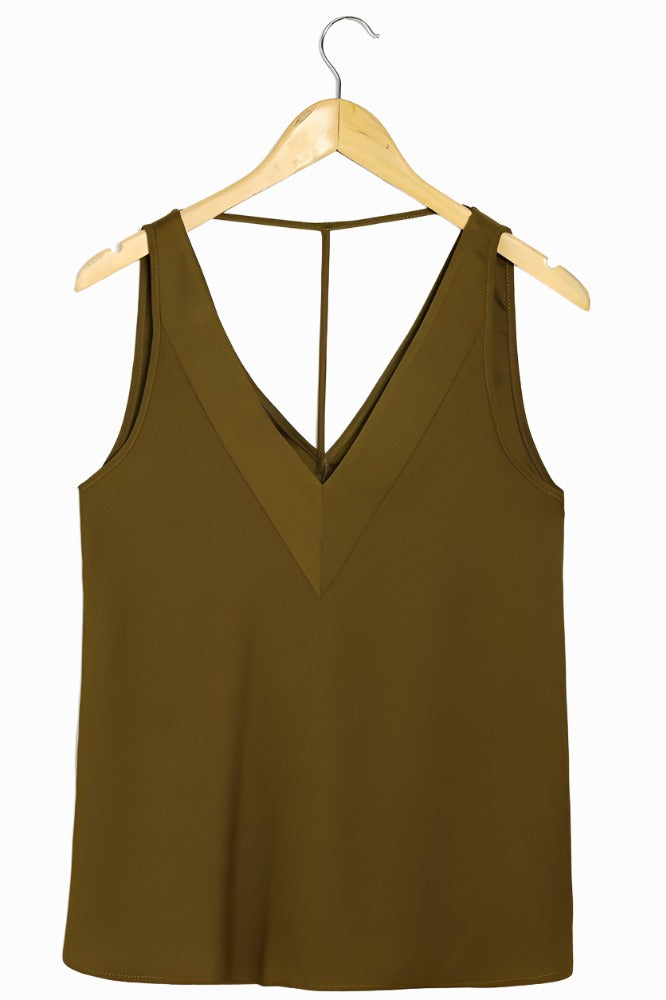 Khaki V-Neck T-Back Top-SinglePrice