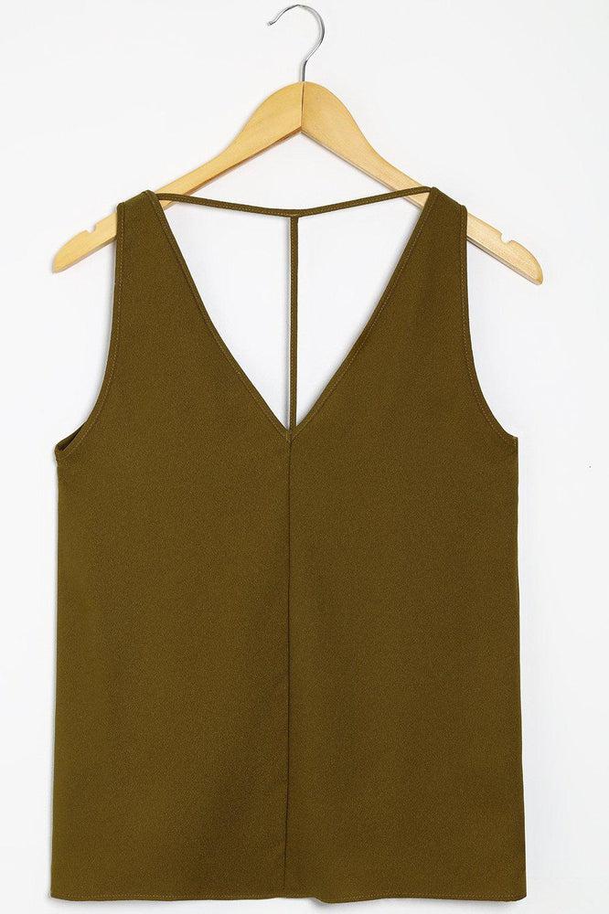 Khaki V-Neck T-Back Top-SinglePrice