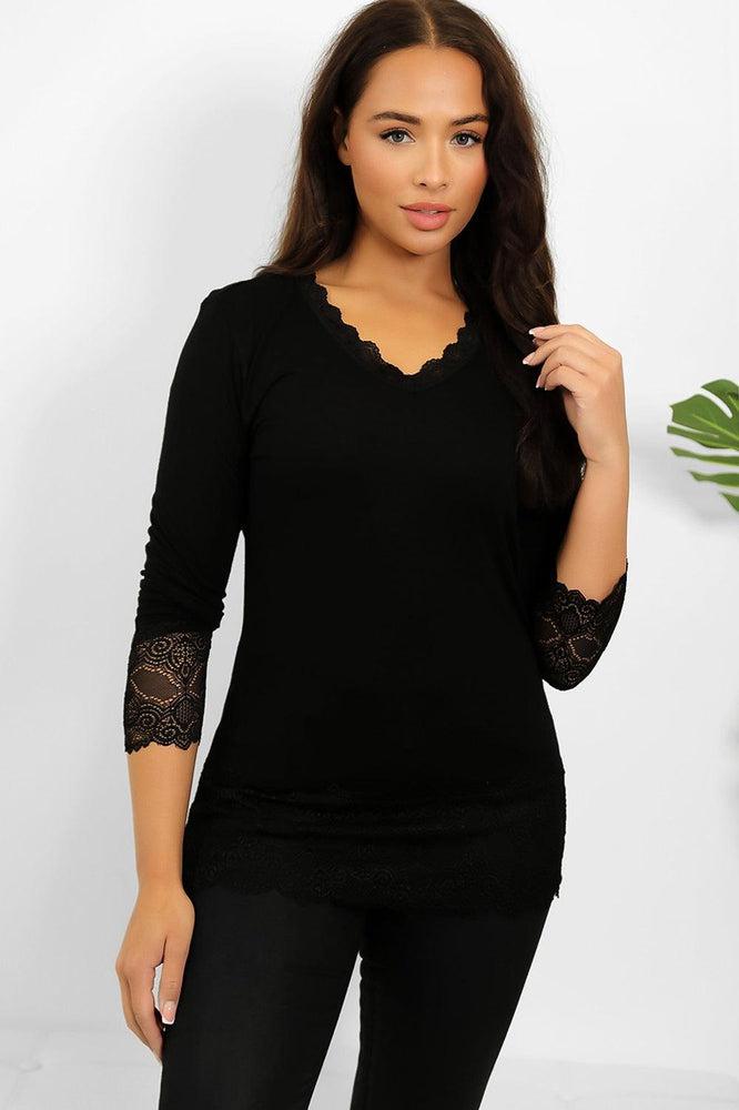 Lace Hem And Sleeves Bleached Effect Viscose Top-SinglePrice