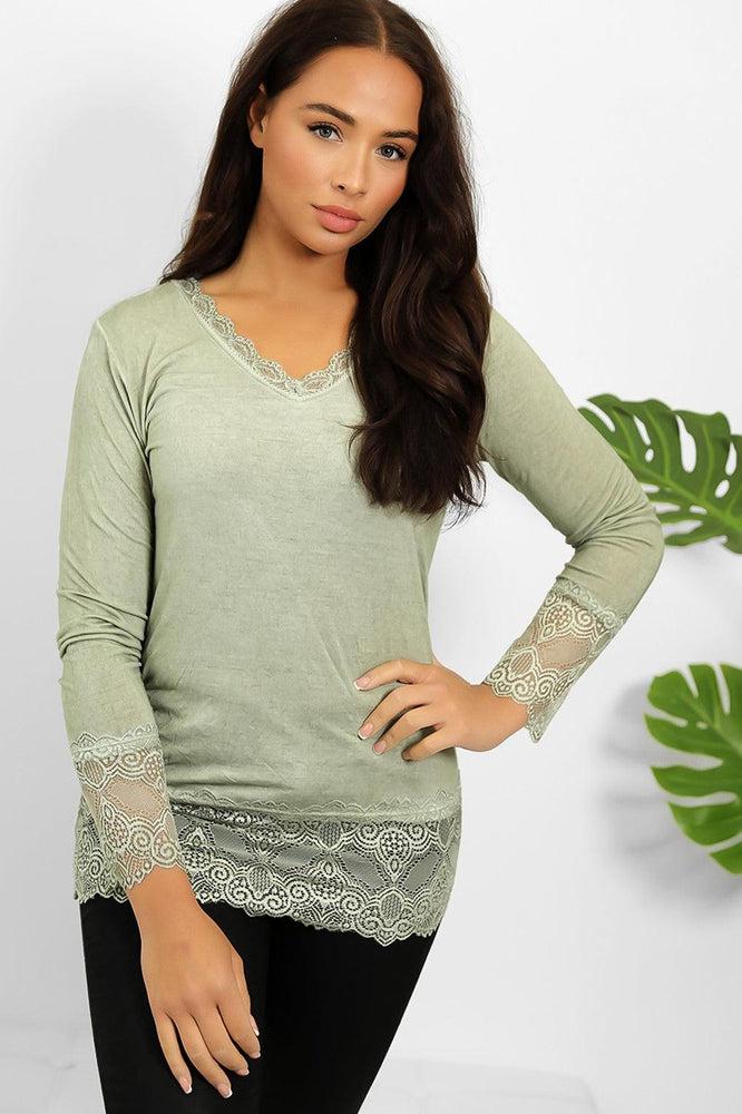 Lace Hem And Sleeves Bleached Effect Viscose Top-SinglePrice