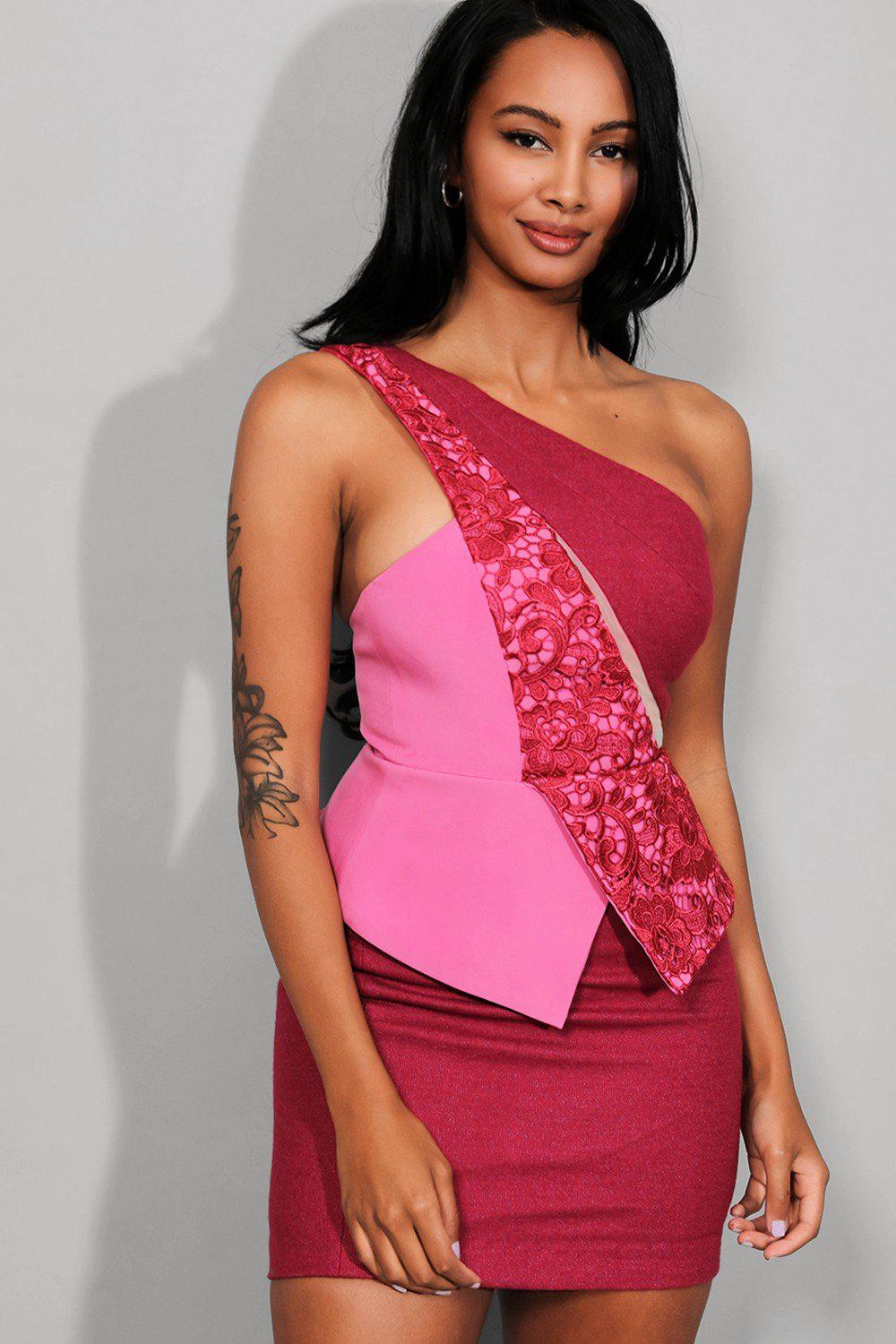 Pink Tones One Shoulder Blazer Style Mini Structured Dress - SinglePrice