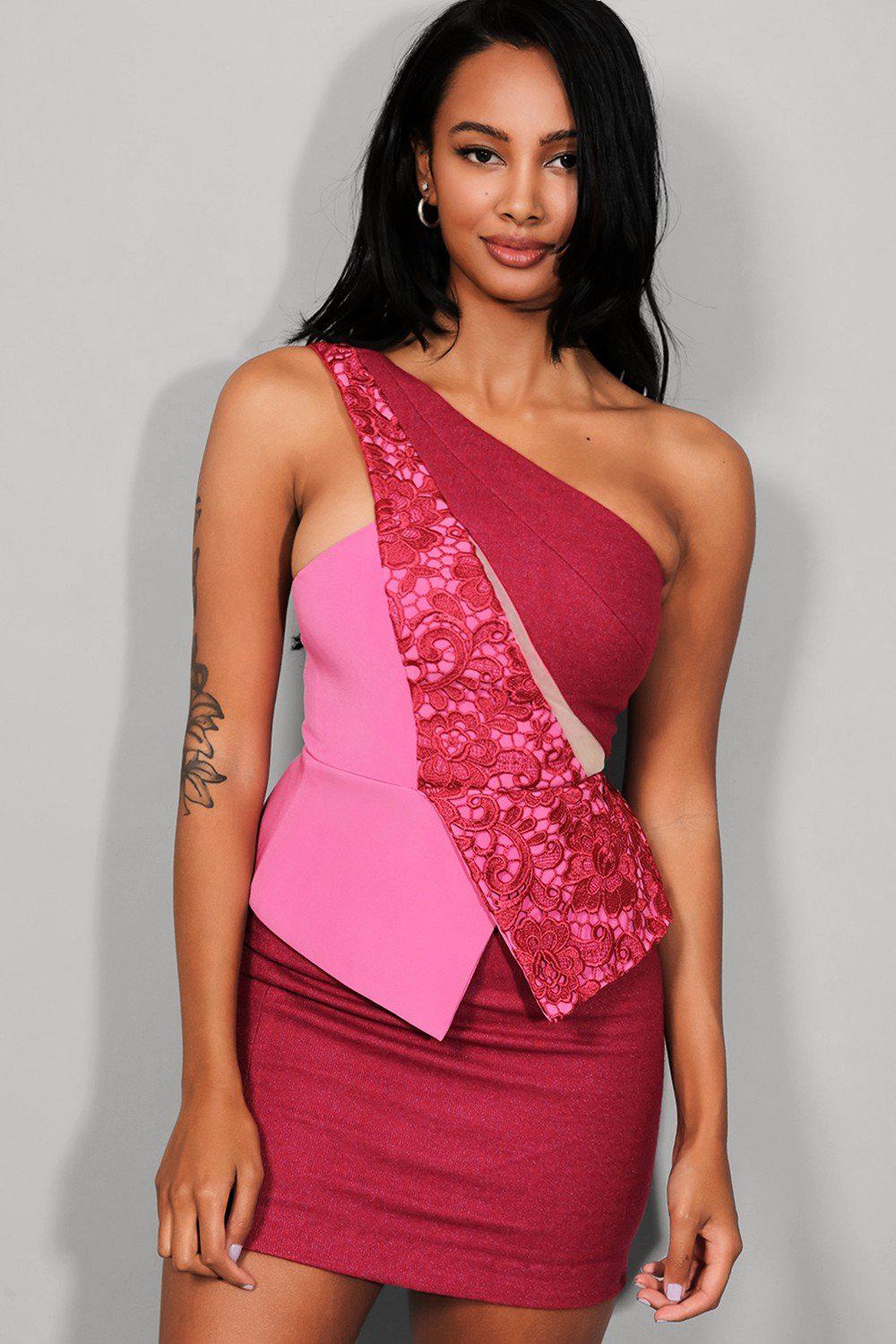 Pink Tones One Shoulder Blazer Style Mini Structured Dress - SinglePrice