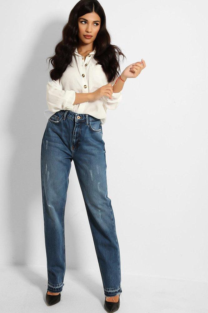 Blue Denim Distressed Mom's Jeans-SinglePrice