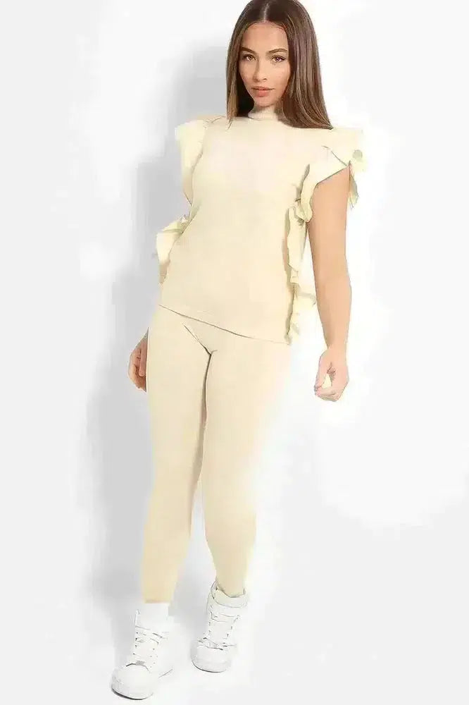 Beige Full Frill Sleeves Knitted Set-SinglePrice