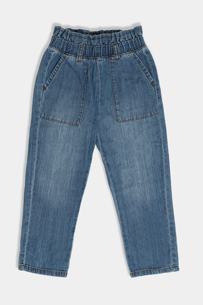Mid Blue Elastic Paper Bag Waist Jeans - SinglePrice