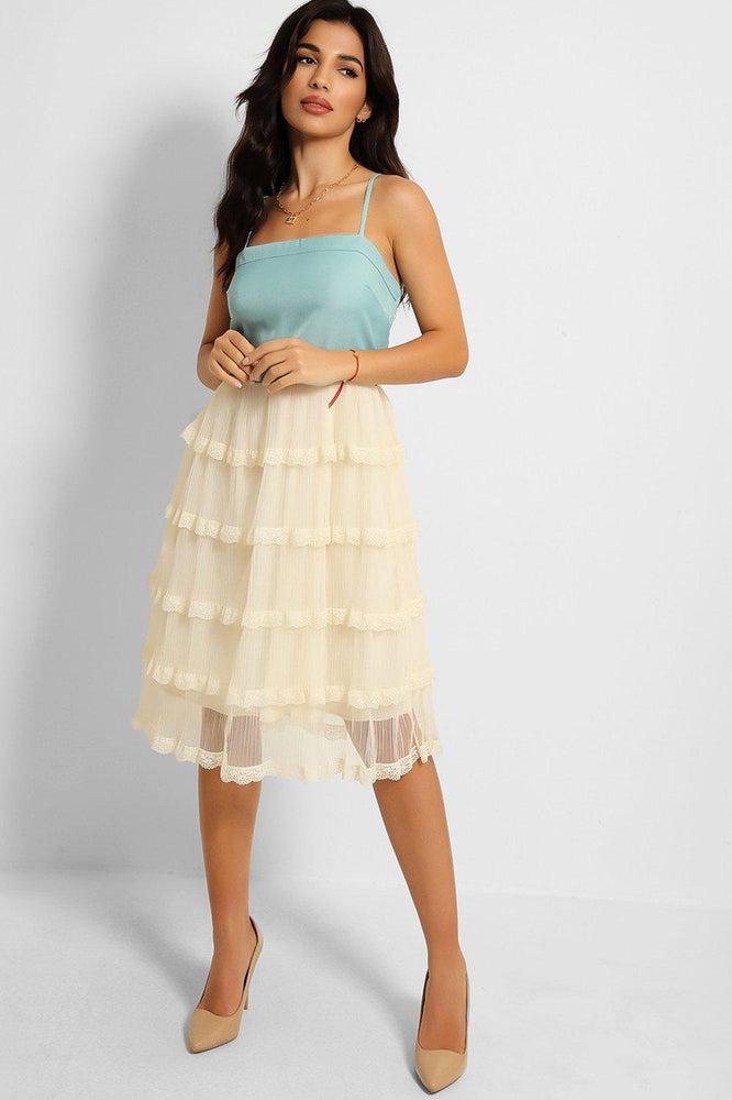 Mint Chiffon Net Frills Cami Dress-SinglePrice