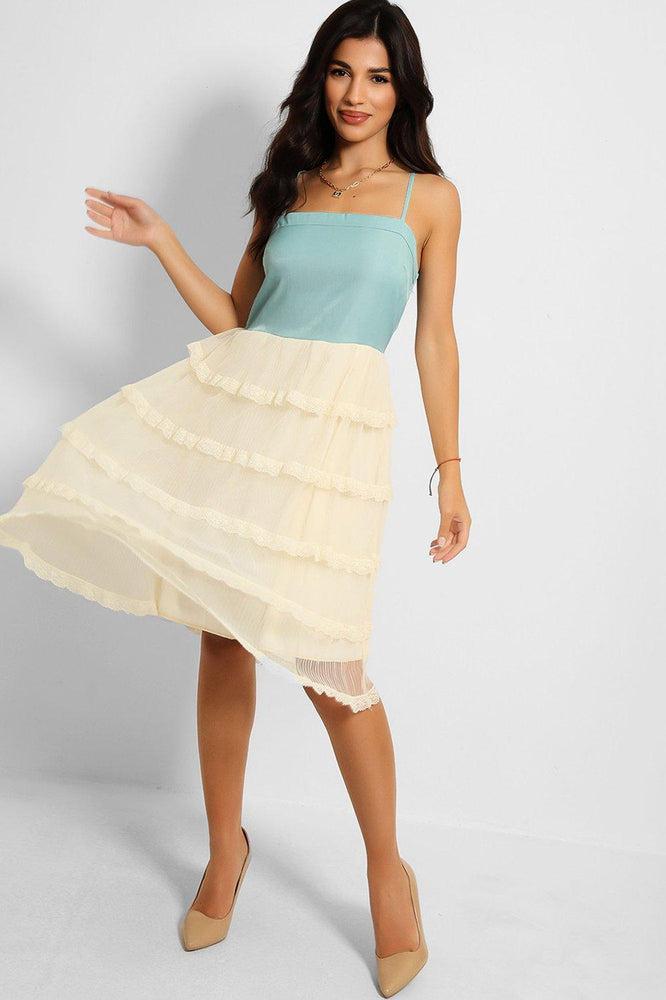 Mint Chiffon Net Frills Cami Dress-SinglePrice