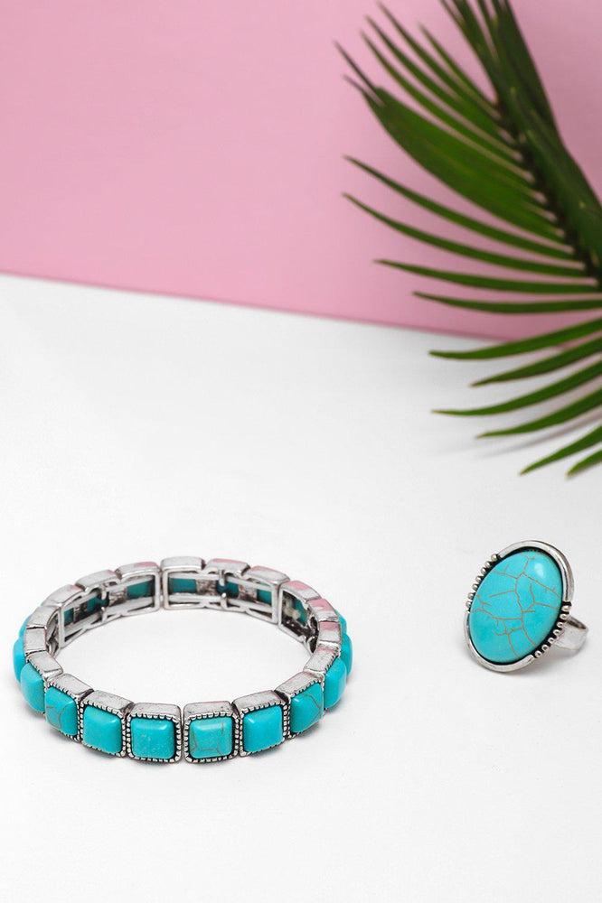 Turquoise Bracelet And Ring Set-SinglePrice
