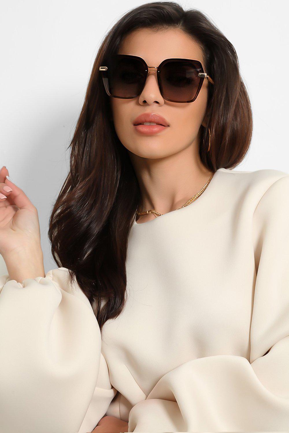 Brown Beige Shimmer Side Panel Large Sunglasses - SinglePrice
