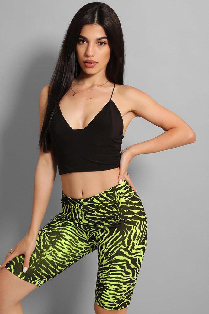 Neon Green Tiger Print Cycling Shorts-SinglePrice