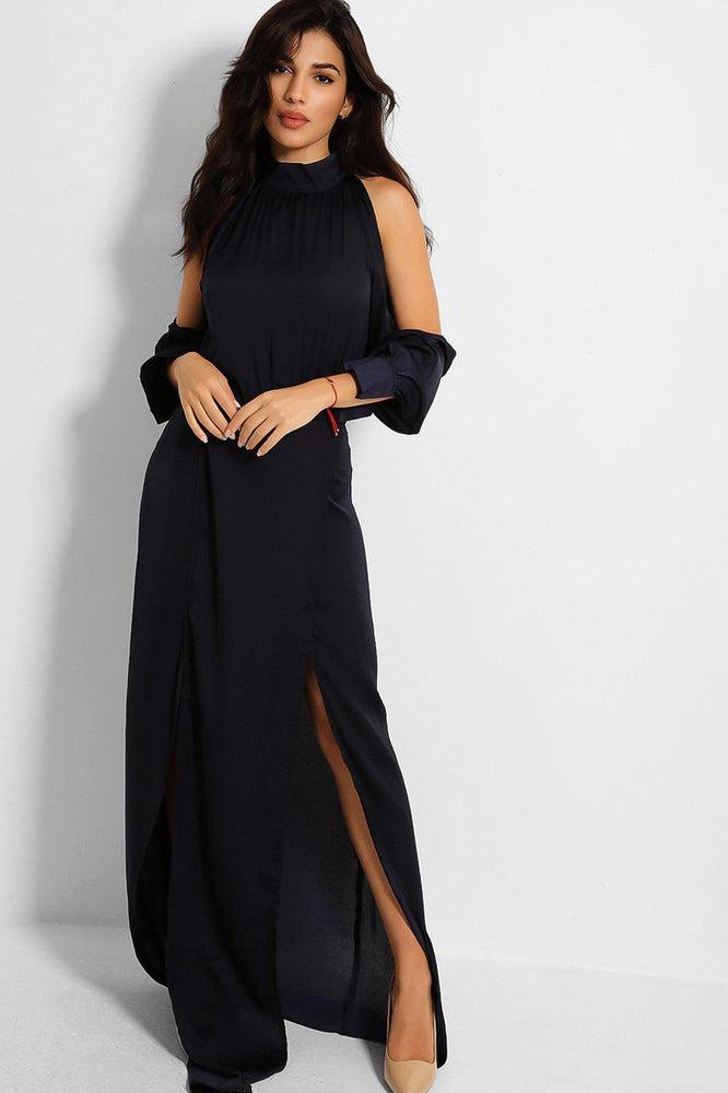 Navy Double Split Front Maxi Dress-SinglePrice