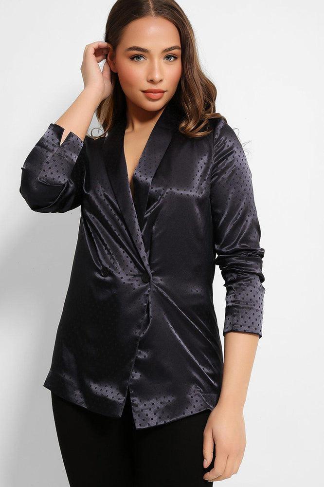 Navy Dot Print Satin Finish Single Breasted Blazer-SinglePrice