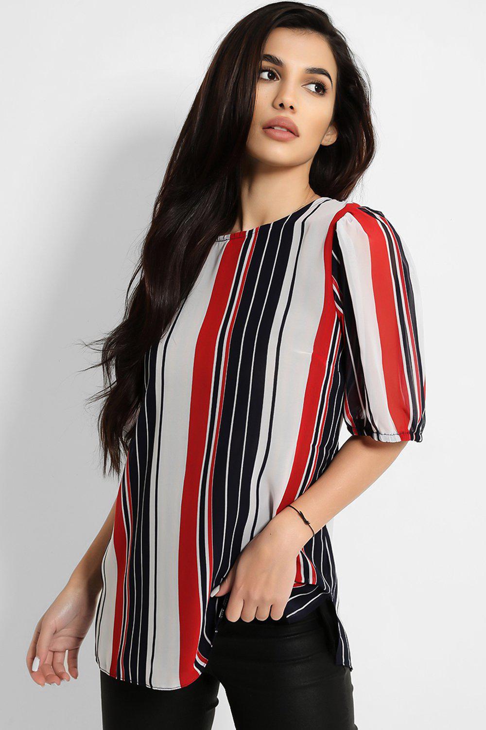 Multicolour Stipe Chiffon Blouse - SinglePrice