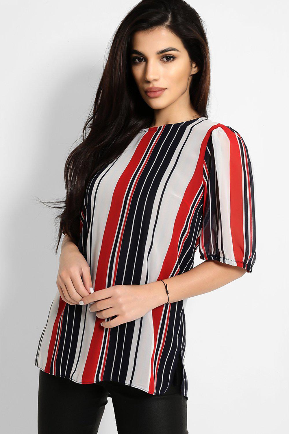 Multicolour Stipe Chiffon Blouse - SinglePrice