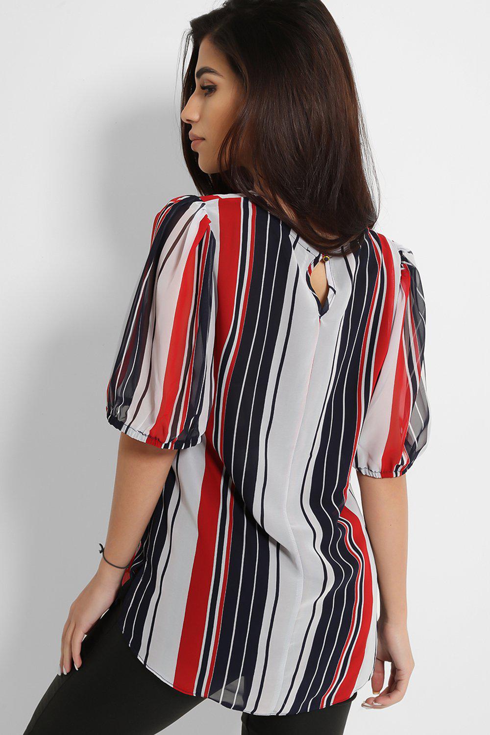 Multicolour Stipe Chiffon Blouse - SinglePrice