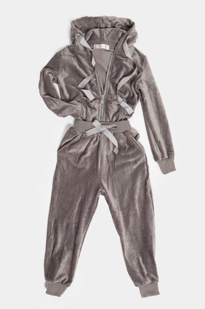Grey Corduroy Velour Kids Tracksuit-SinglePrice