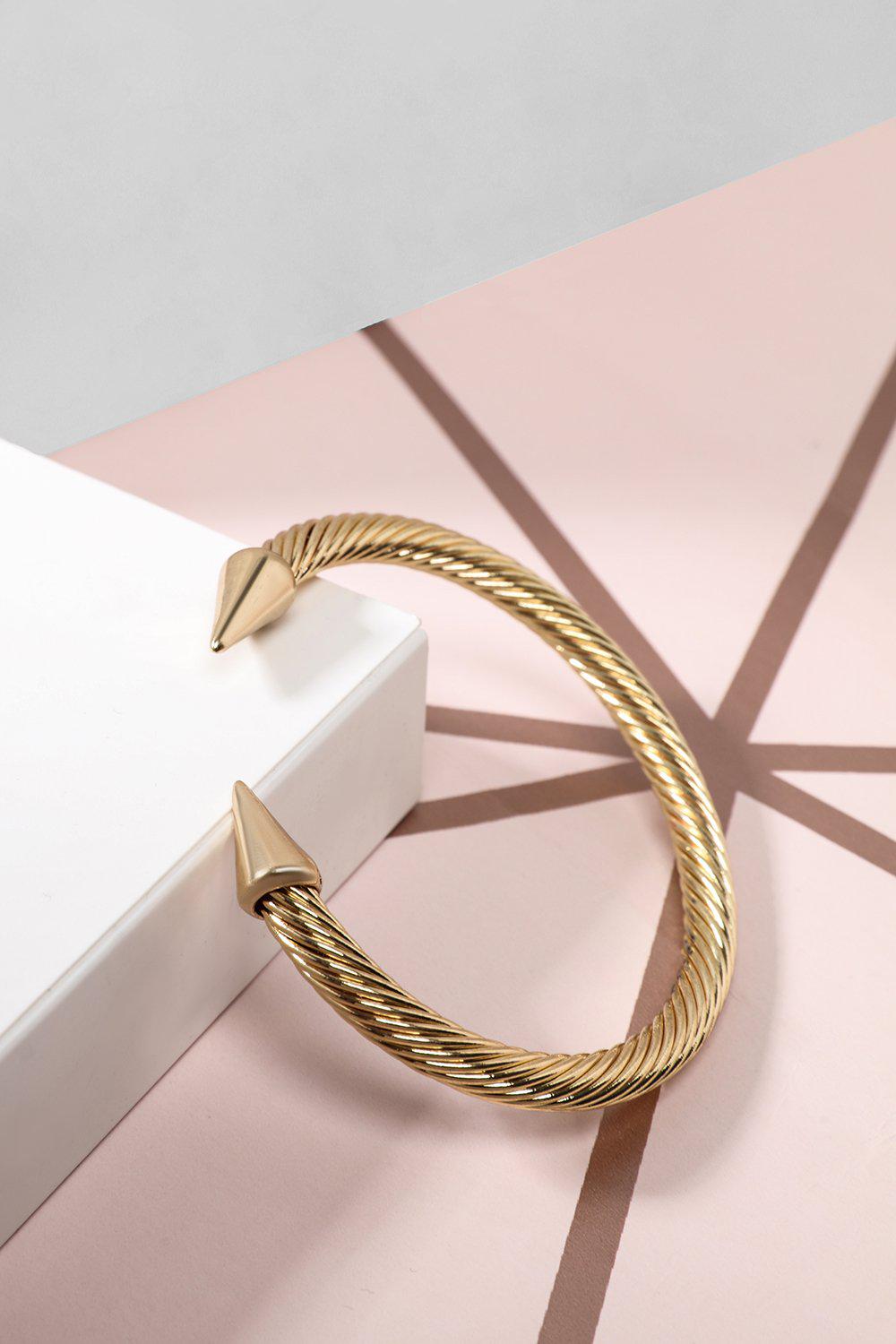 Gold Spiked Twisted Cuff Bracelet - SinglePrice