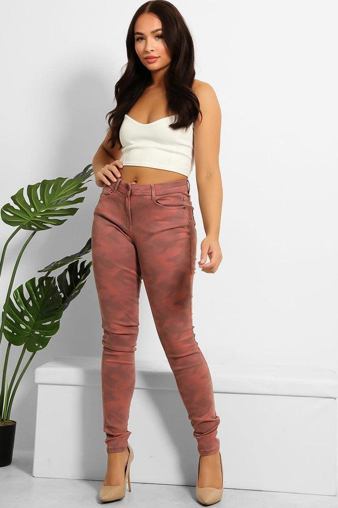 Dusty Red Camouflage Print Combat Trousers-SinglePrice