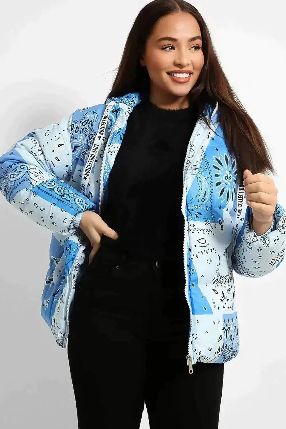 Pastel Paisley Print Short Hooded Puffer Jacket-SinglePrice