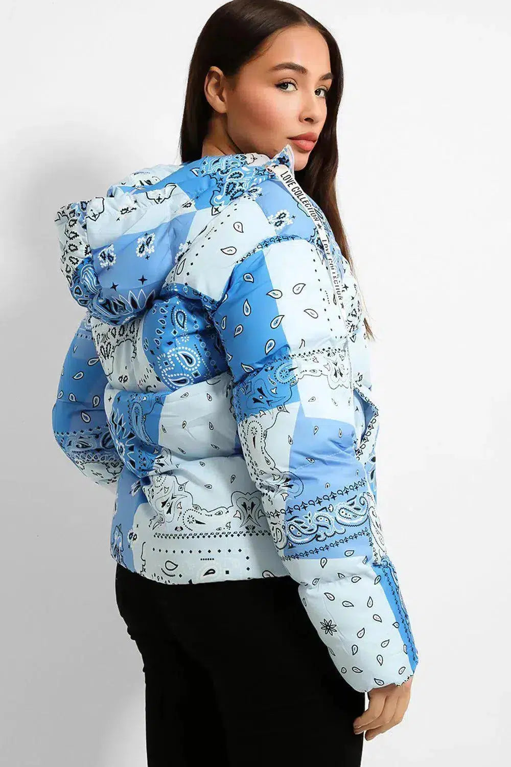 Pastel Paisley Print Short Hooded Puffer Jacket-SinglePrice