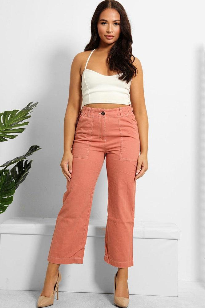 Pull Tabs To Waist Cropped Wide Leg Trousers-SinglePrice