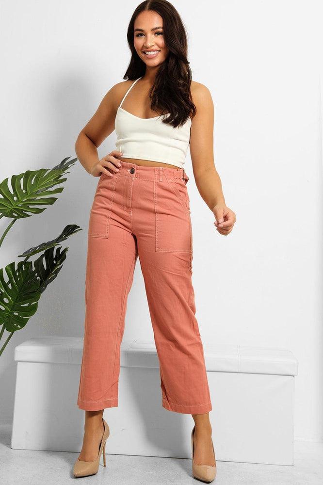 Pull Tabs To Waist Cropped Wide Leg Trousers-SinglePrice