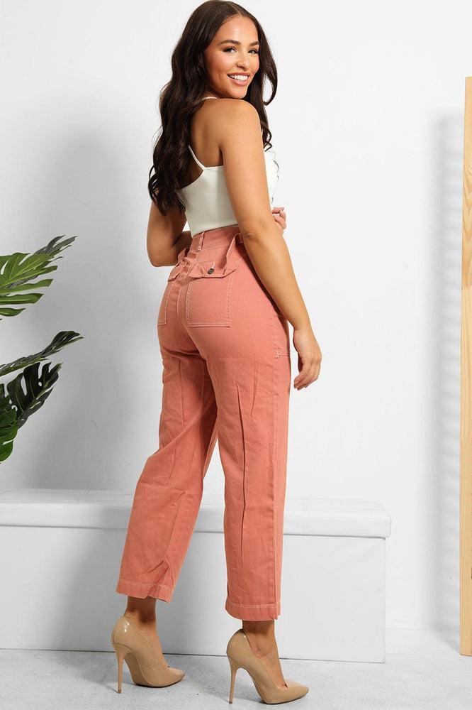 Pull Tabs To Waist Cropped Wide Leg Trousers-SinglePrice