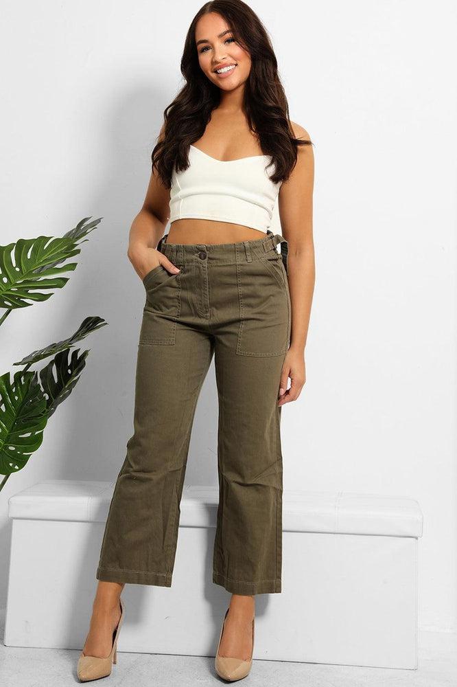 Pull Tabs To Waist Cropped Wide Leg Trousers-SinglePrice