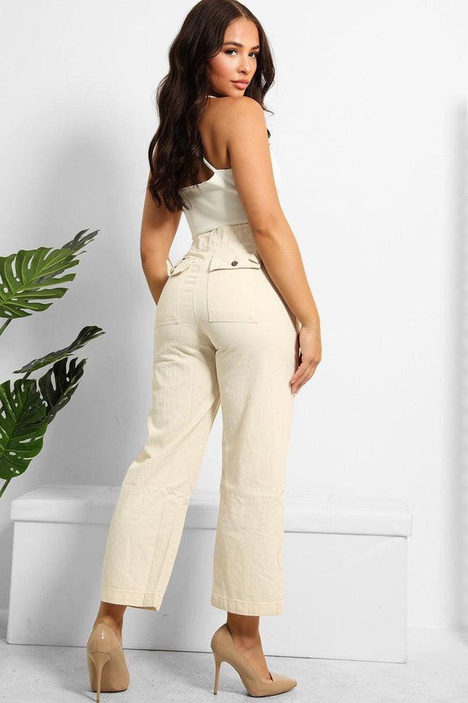 Pull Tabs To Waist Cropped Wide Leg Trousers-SinglePrice