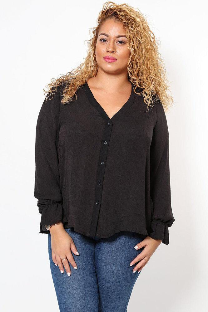 Back Tie Black V-Neck Blouse-SinglePrice