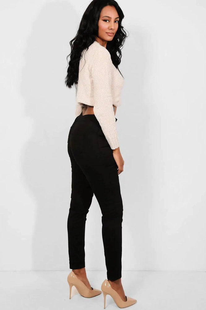 Black Plain Front High Waist Jeans-SinglePrice