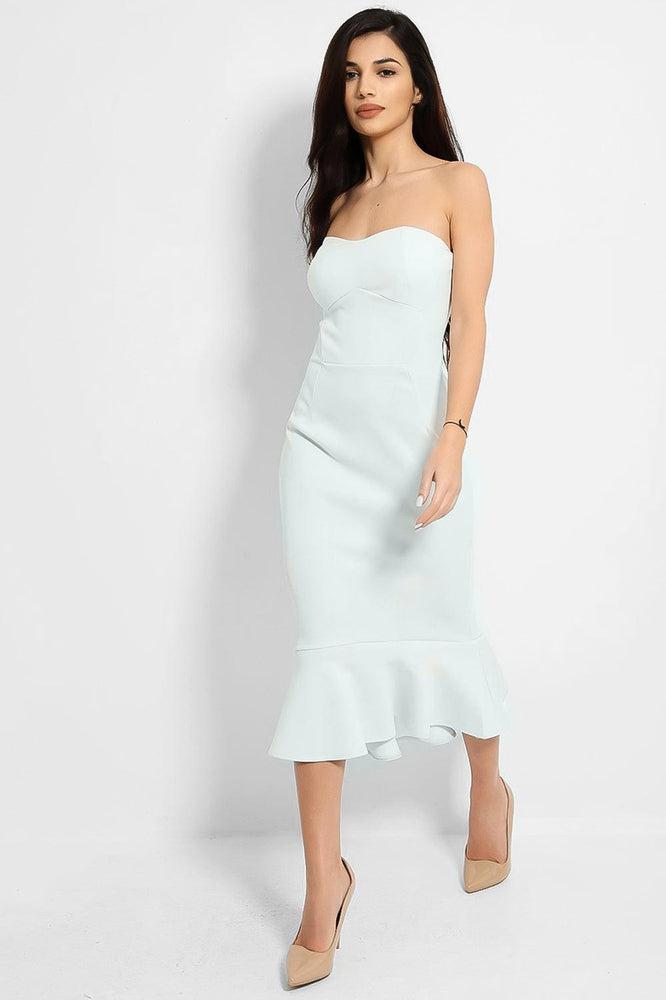 Sky Blue Bandeau Fishtail Lightweight Scuba Dress-SinglePrice