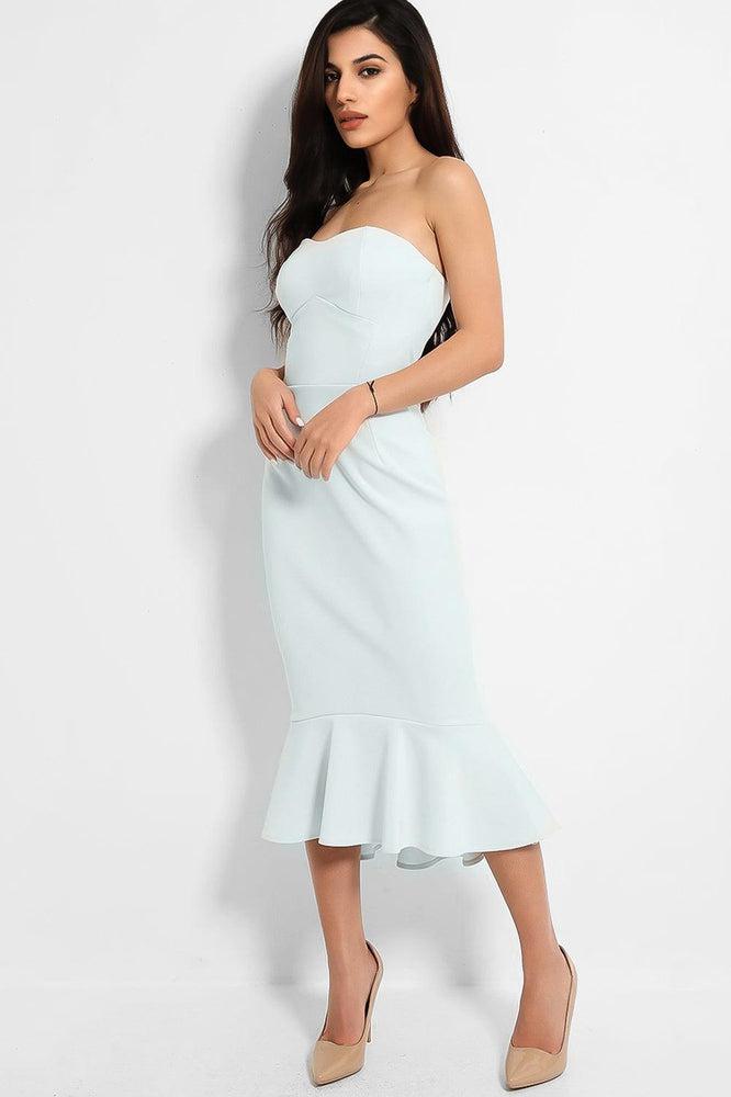 Sky Blue Bandeau Fishtail Lightweight Scuba Dress-SinglePrice