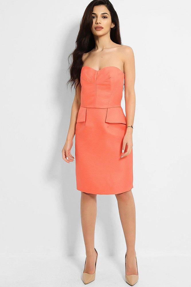 Coral Floral Emboss Bandeau Smart Dress-SinglePrice