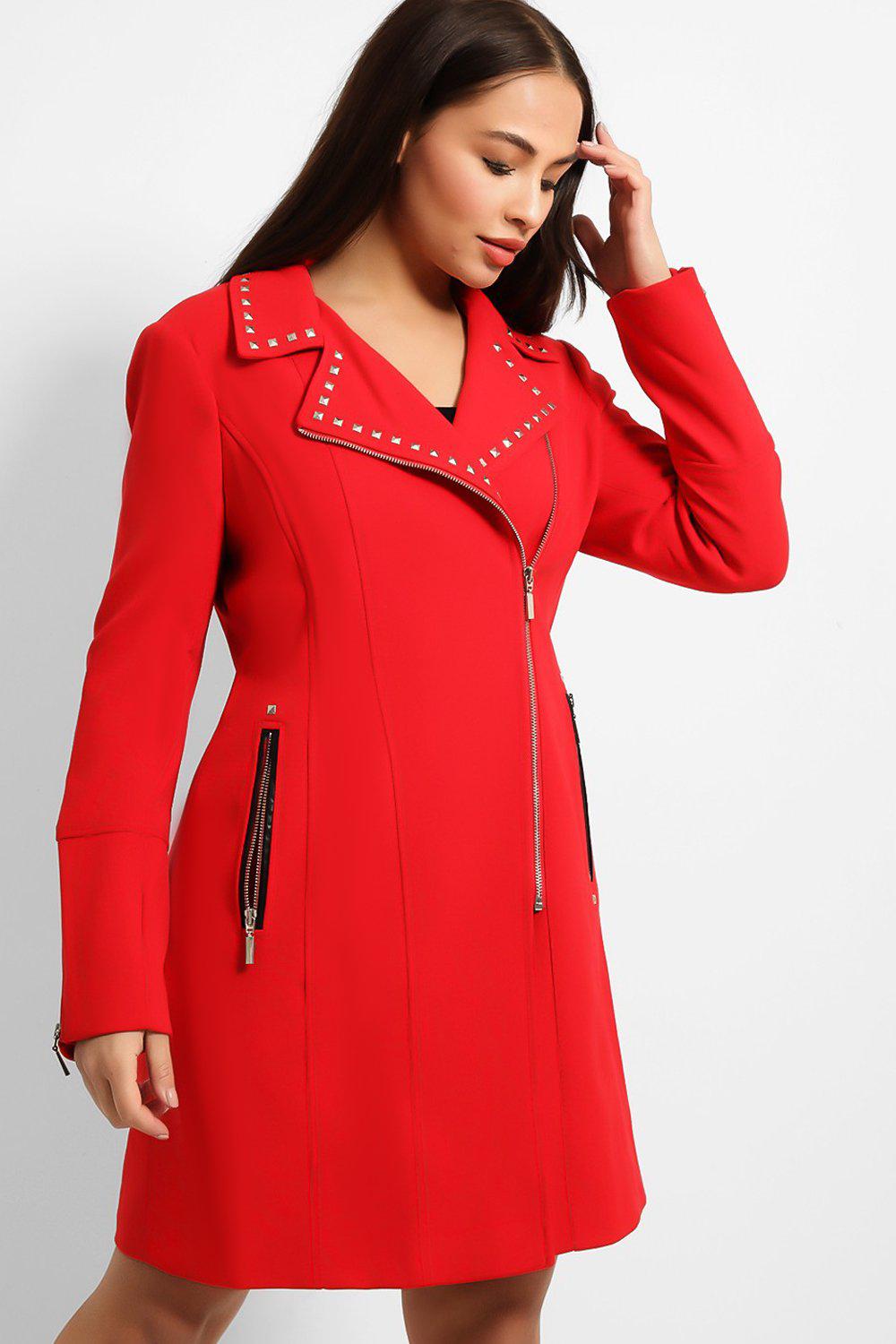 Studded Collar Biker Zip Coat-SinglePrice