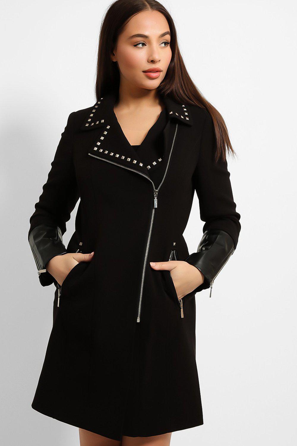 Studded Collar Biker Zip Coat-SinglePrice