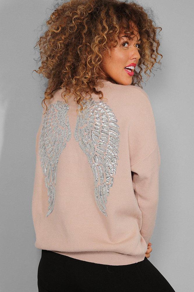 Beige Super Soft Knit Sequinned Wings Back Pullover-SinglePrice