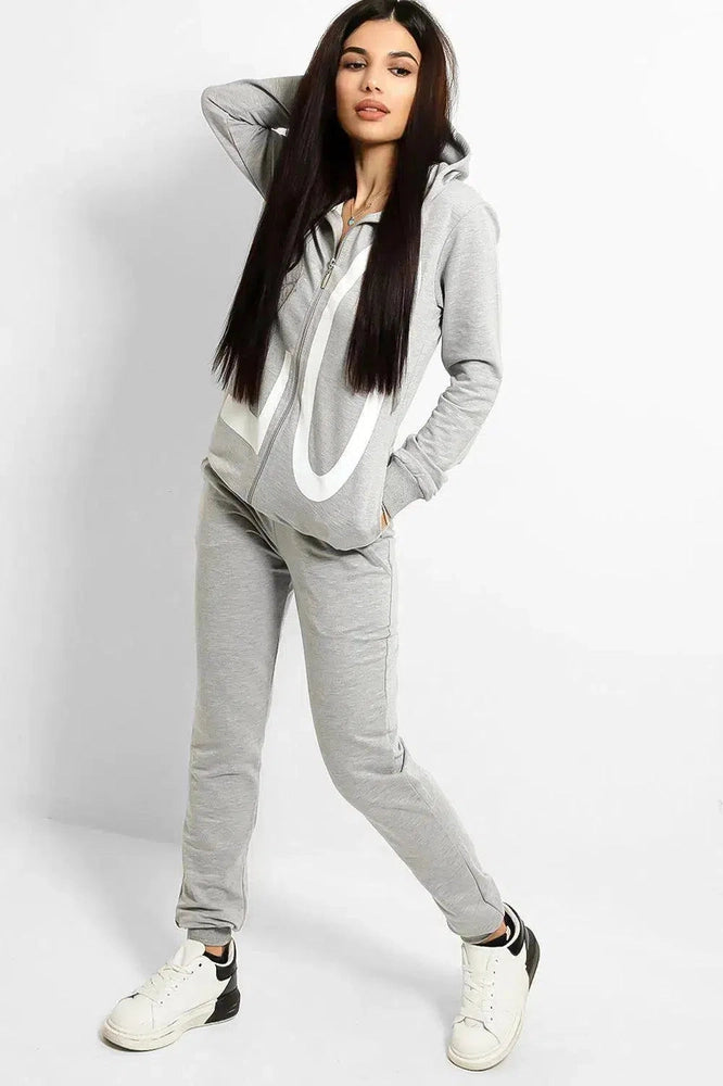 Grey Love Printed Body Front And Back Tracksuit-SinglePrice