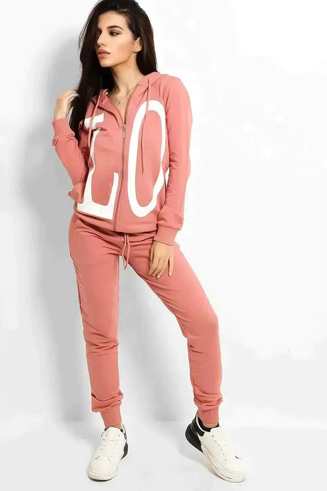 Pink Love Printed Body Front And Back Tracksuit-SinglePrice