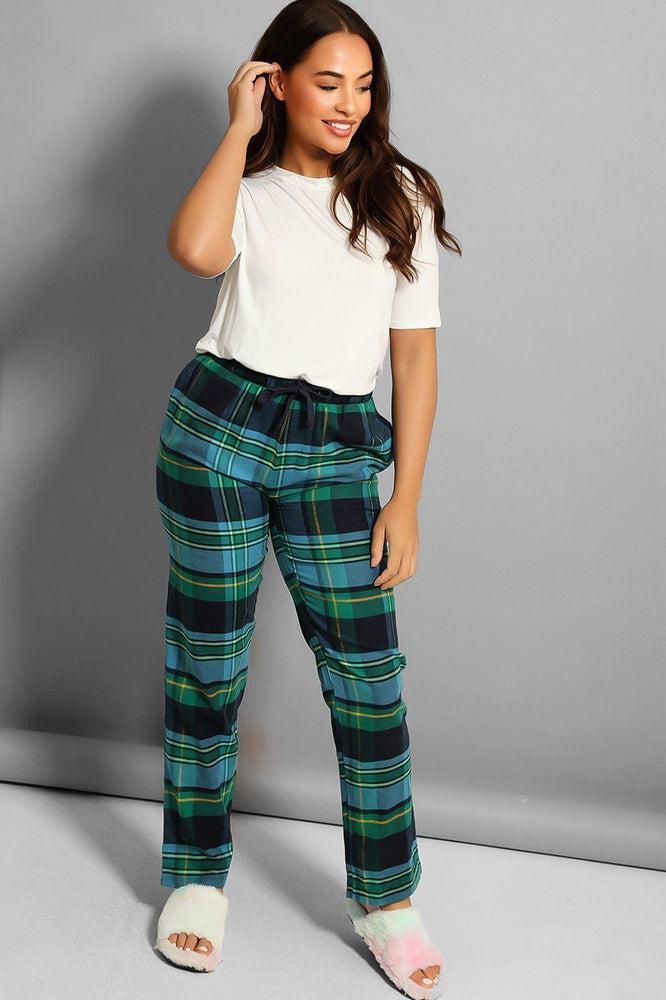 Green Navy Plaid Flannel Trousers-SinglePrice