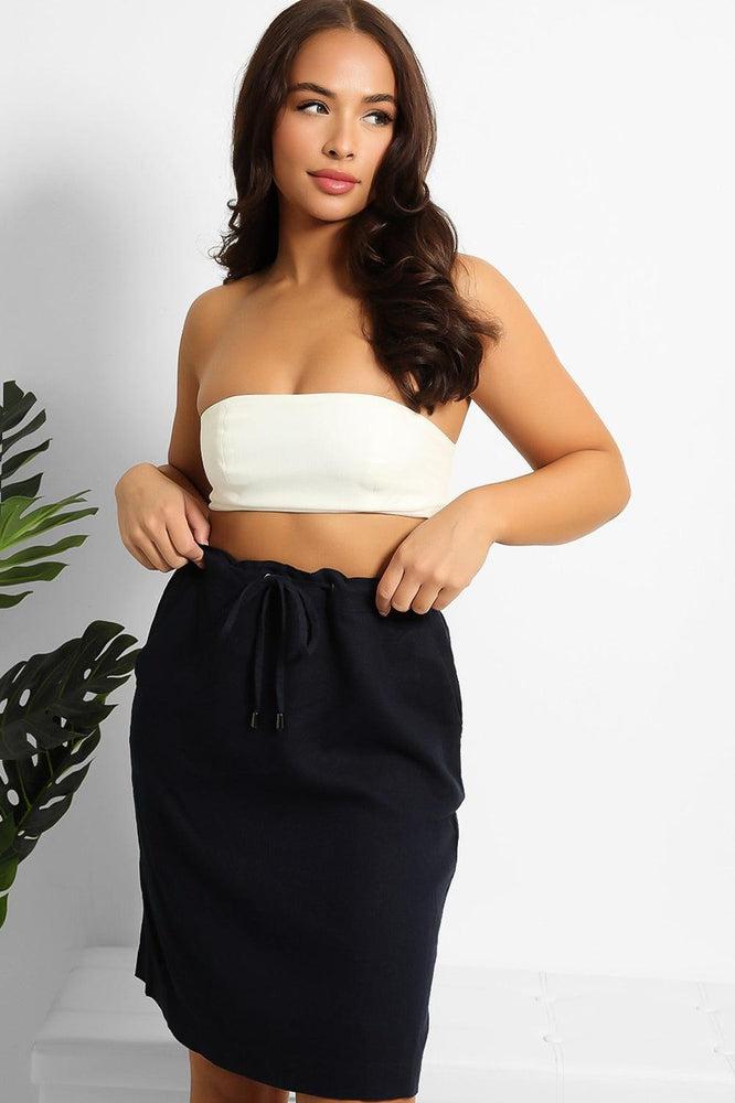 Navy Linen Blend Summer Skirt-SinglePrice