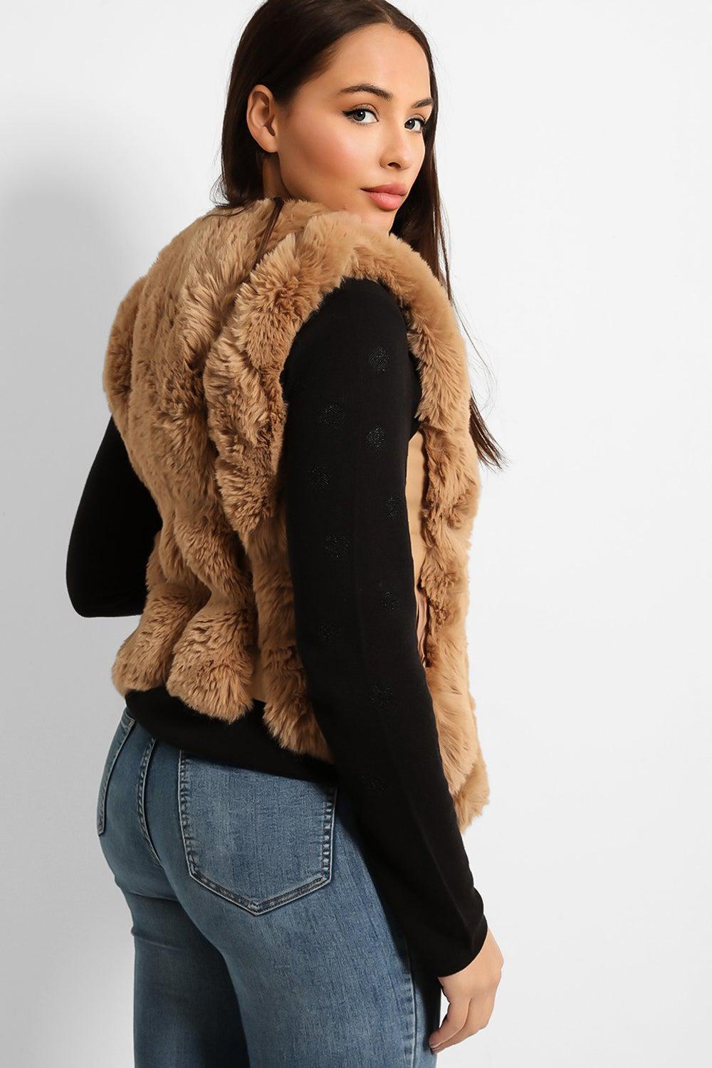 Faux Fur Stripes ZIpped Front Gilet-SinglePrice