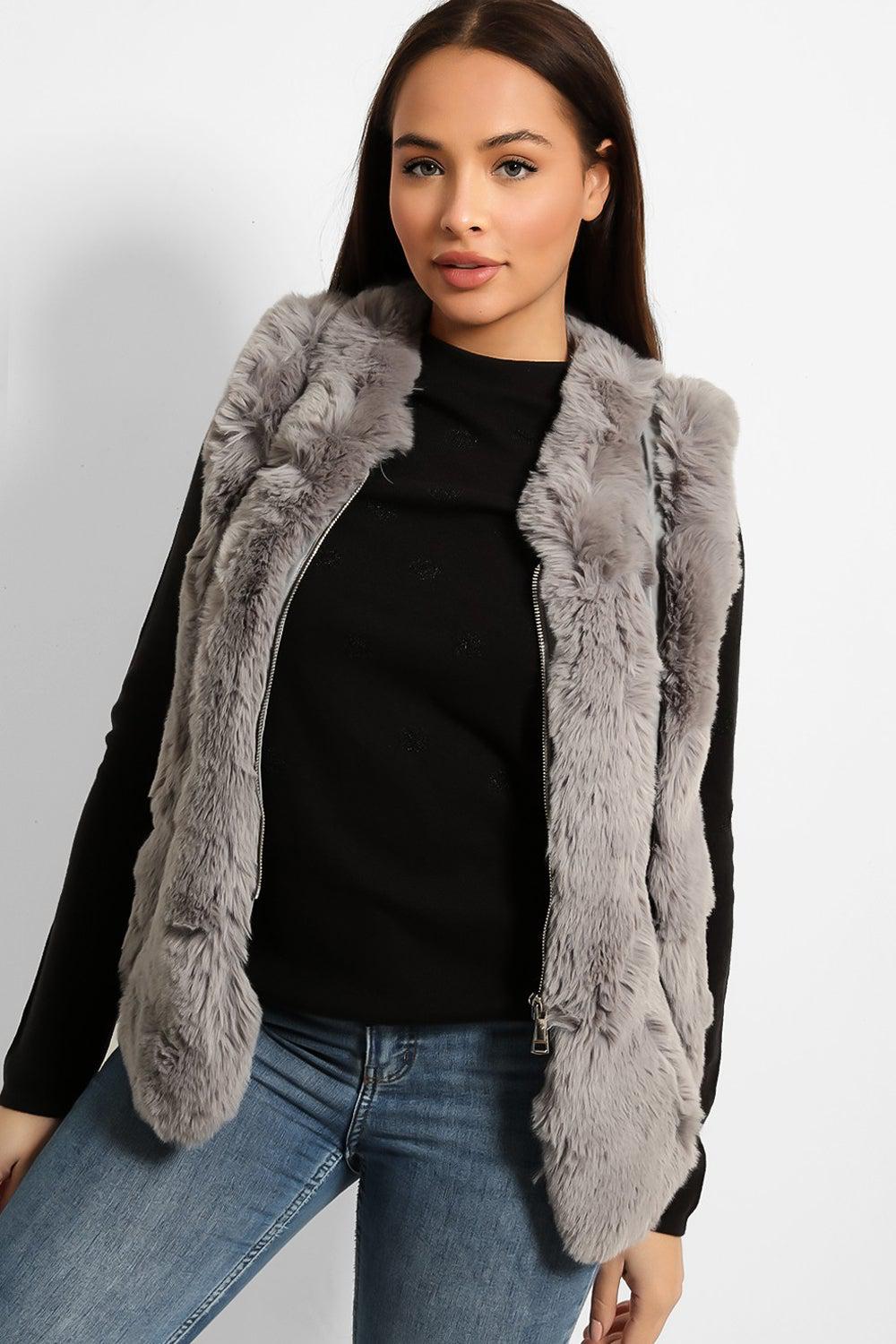 Faux Fur Stripes ZIpped Front Gilet-SinglePrice