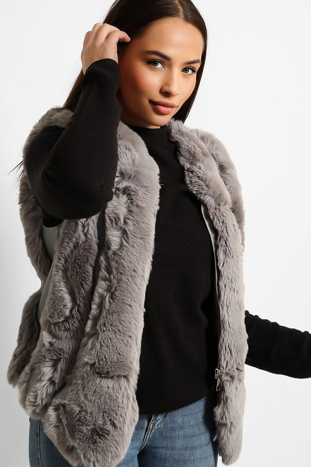 Faux Fur Stripes ZIpped Front Gilet-SinglePrice