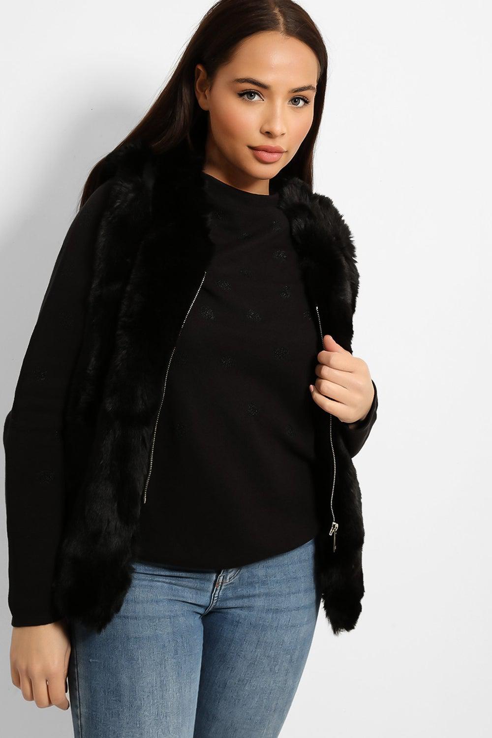 Faux Fur Stripes ZIpped Front Gilet-SinglePrice