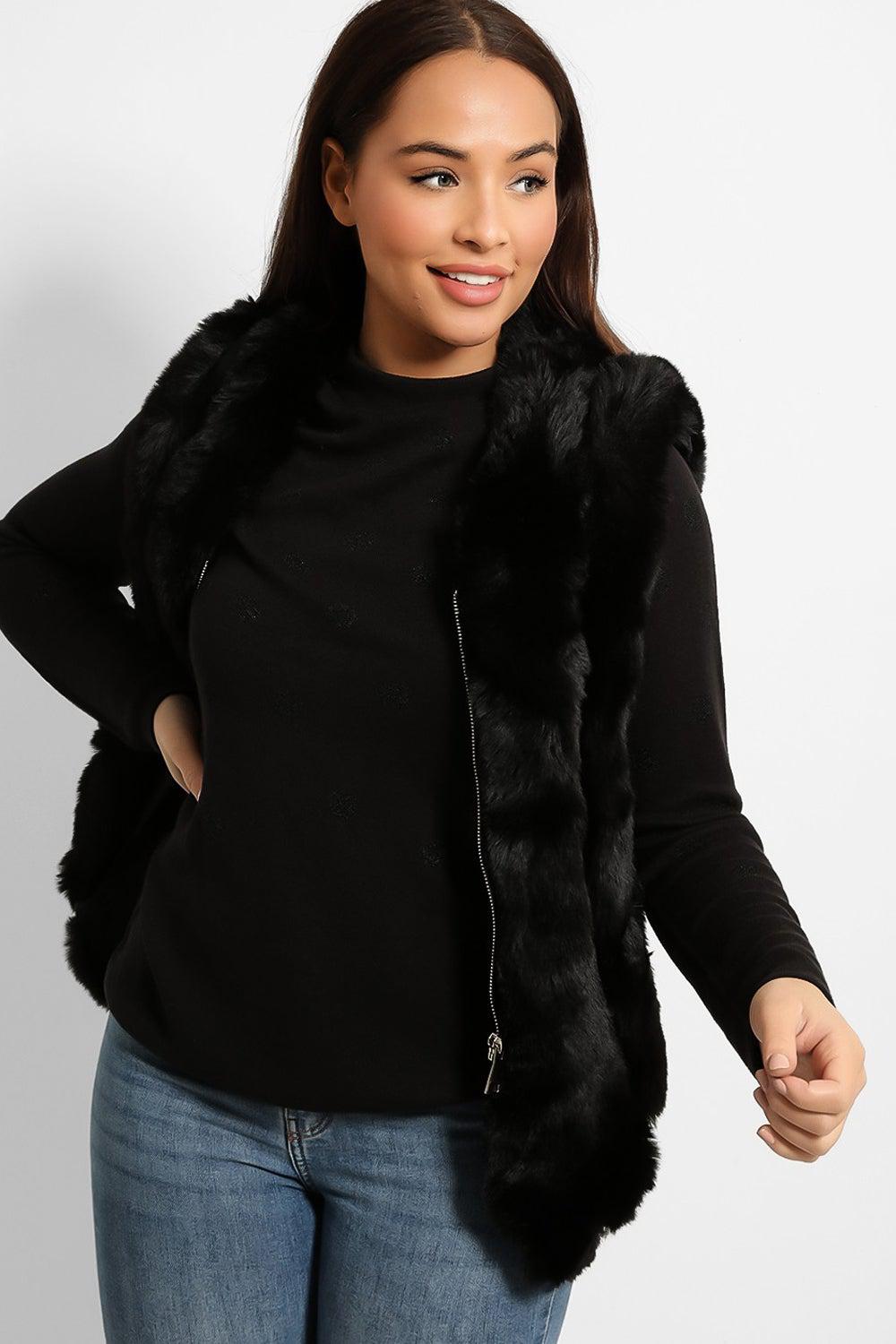 Faux Fur Stripes ZIpped Front Gilet-SinglePrice