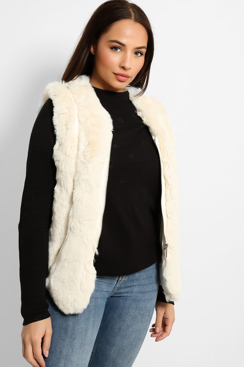 Faux Fur Stripes ZIpped Front Gilet-SinglePrice