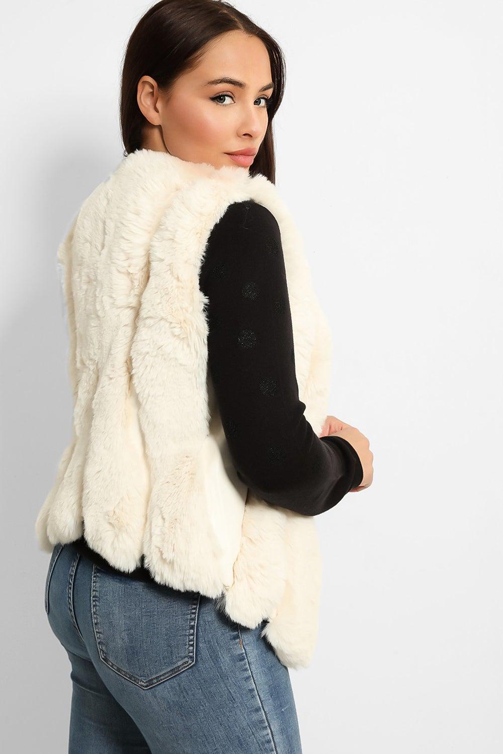 Faux Fur Stripes ZIpped Front Gilet-SinglePrice