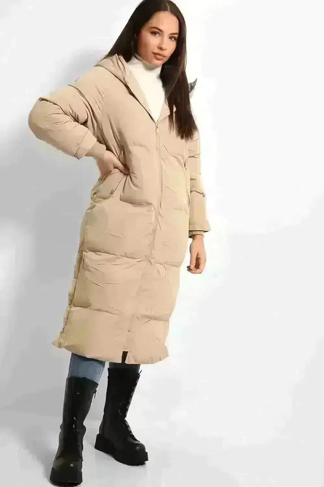 Hooded Quilted Mid Length Parka Jacket-SinglePrice