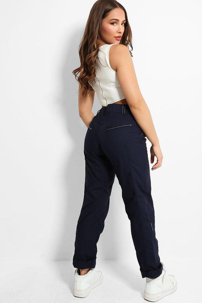 Navy Roll Up Pipping Details Trousers-SinglePrice